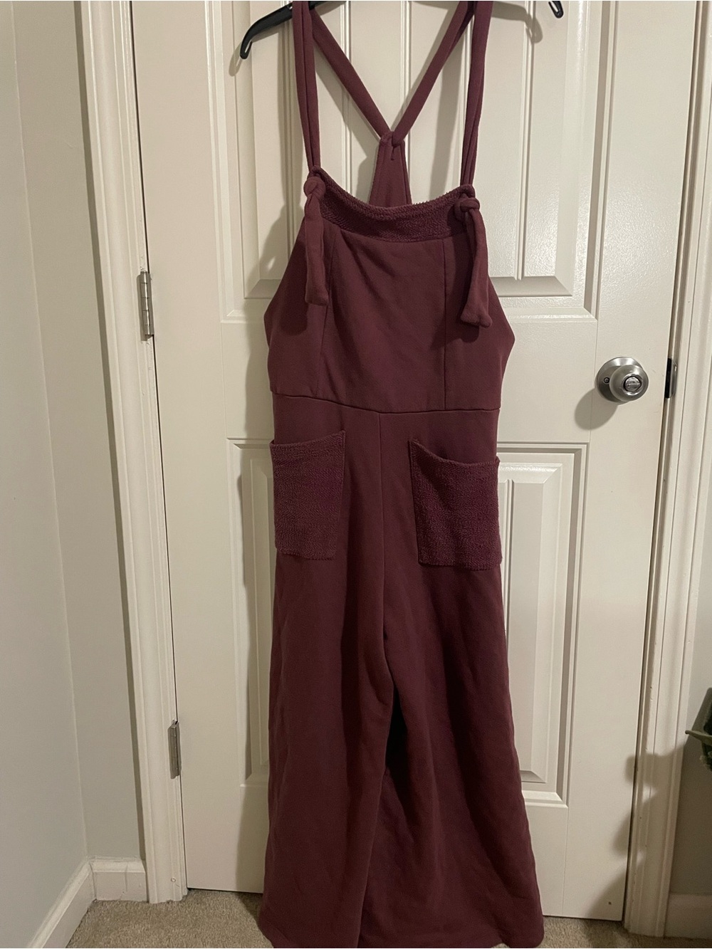 BUCKETLIST Wide-Leg Tie-Strap Jumpsuit in Burgundy - Picture 3 of 7